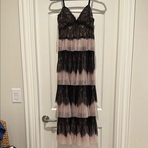 Marchesa Notte Black and Pink Lace Couture Dress